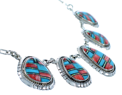 Multicolor Southwest Jewelry Silver Link Necklace Earrings PX36780
