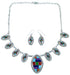 Sterling Silver Multicolor Link Necklace Earrings Set Jewelry PX37805