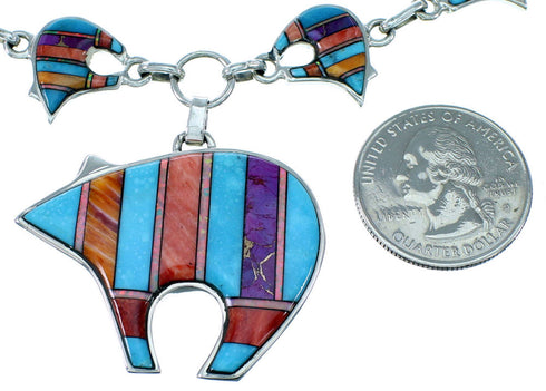Sterling Silver Turquoise Multicolor Bear Link Necklace Set HS28659