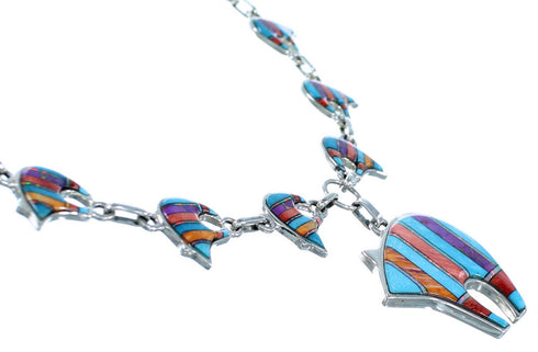 Sterling Silver Turquoise Multicolor Bear Link Necklace Set HS28659