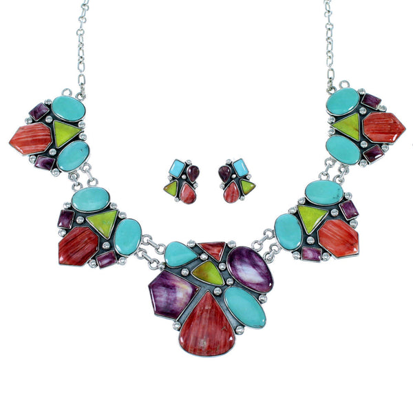 Southwestern Multicolor Link Necklace And Earrings Set EX32904