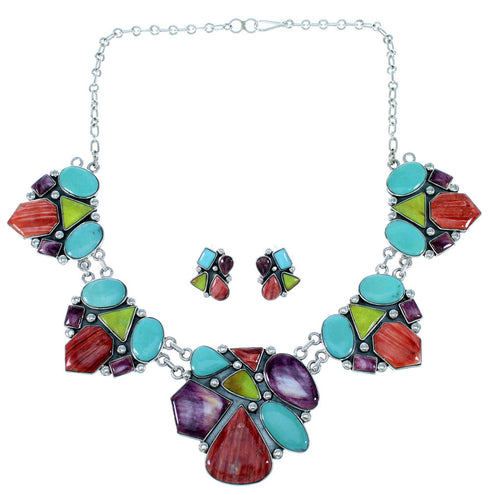 Southwestern Multicolor Link Necklace And Earrings Set EX32904