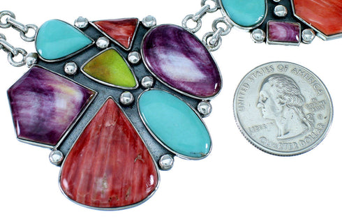 Southwestern Multicolor Link Necklace And Earrings Set EX32904
