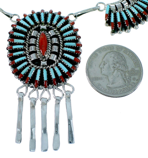 Turquoise Coral Southwest Link Necklace Earrings Set GS74741