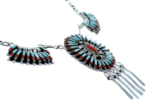 Turquoise Coral Southwest Link Necklace Earrings Set GS74741