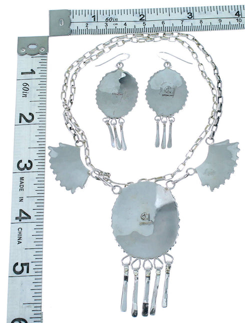 Turquoise Coral Southwest Link Necklace Earrings Set GS74741