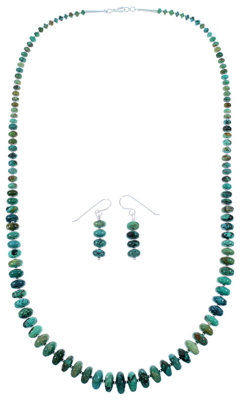 Navajo Turquoise And Sterling Silver Bead Necklace And Earring Set SX108691