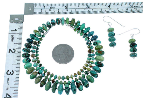 Navajo Turquoise And Sterling Silver Bead Necklace And Earring Set SX108691