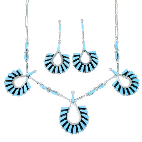 Turquoise Zuni Genuine Sterling Silver Link Necklace Set SX108799