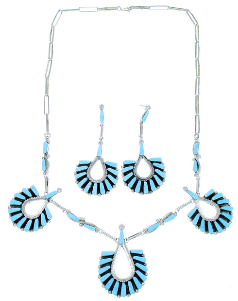 Turquoise Zuni Genuine Sterling Silver Link Necklace Set SX108799