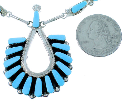 Turquoise Zuni Genuine Sterling Silver Link Necklace Set SX108799