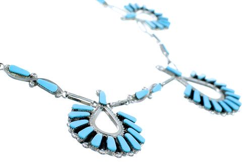 Turquoise Zuni Genuine Sterling Silver Link Necklace Set SX108799