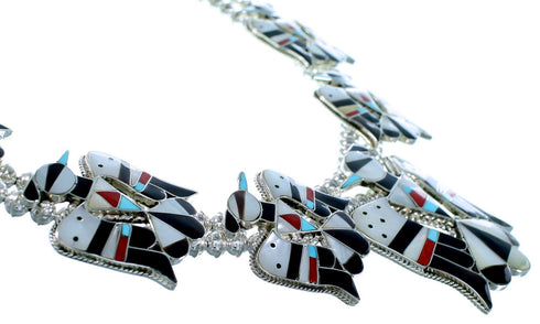 Multicolor Thunderbird Sterling Silver Zuni Squash Blossom Necklace Set SX109207