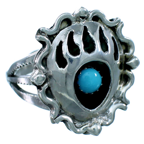 Genuine Sterling Silver Navajo Indian Turquoise Bear Paw Ring