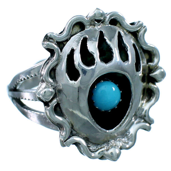 Genuine Sterling Silver Navajo Indian Turquoise Bear Paw Ring