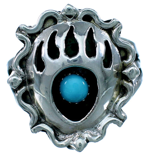 Genuine Sterling Silver Navajo Indian Turquoise Bear Paw Ring