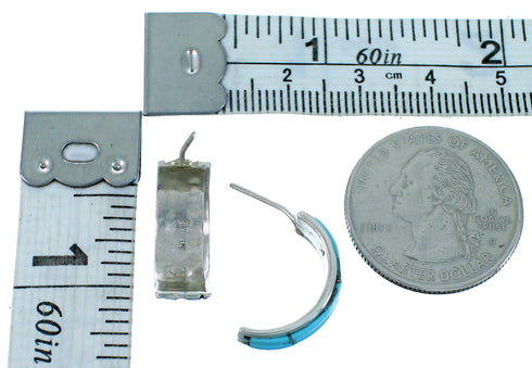 Zuni Sterling Silver Turquoise Inlay Post Hoop Earrings SX110065