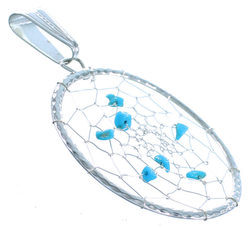 Navajo Sterling Silver And Turquoise Dream Catcher Pendant SX109733