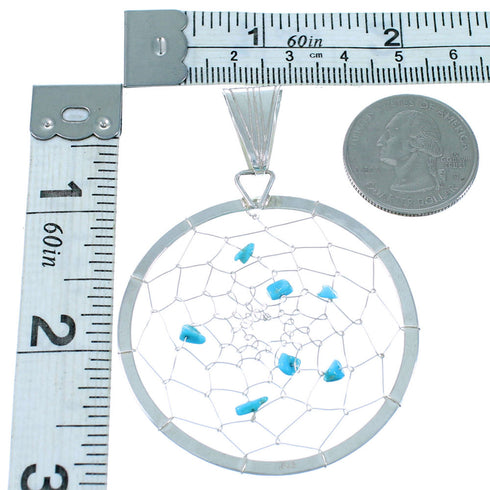 Navajo Sterling Silver And Turquoise Dream Catcher Pendant SX109733