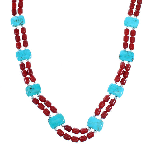Coral Turquoise Sterling Silver Navajo Indian Bead Necklace RX111005