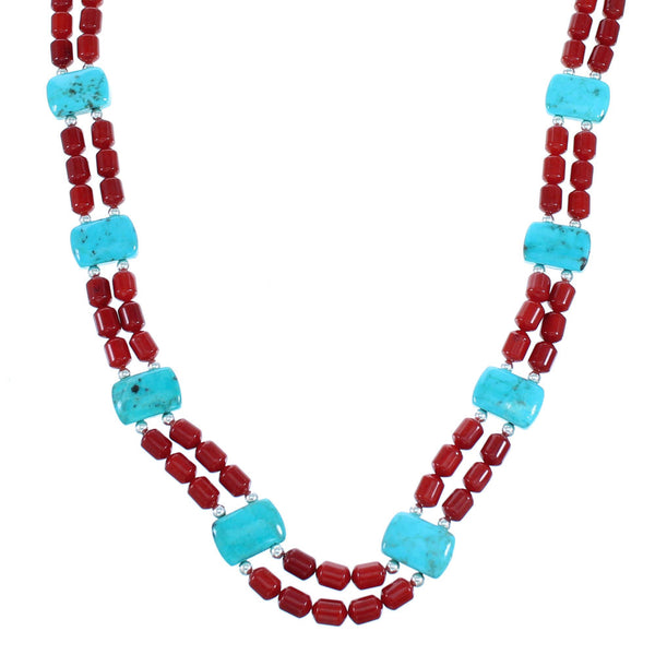 Coral Turquoise Sterling Silver Navajo Indian Bead Necklace RX111005