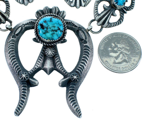 Turquoise Old Pawn Style Sterling Silver Navajo Naja Necklace Set SX111774