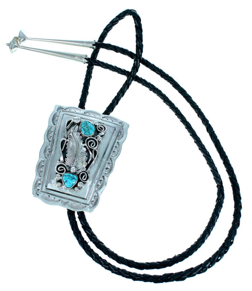 Sterling Silver Turquoise Scalloped Leaf Navajo Bolo Tie RX112034