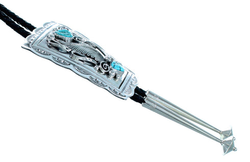 Sterling Silver Turquoise Scalloped Leaf Navajo Bolo Tie RX112034