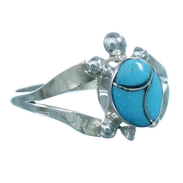Turquoise Inlay Sterling Silver Navajo Turtle Ring