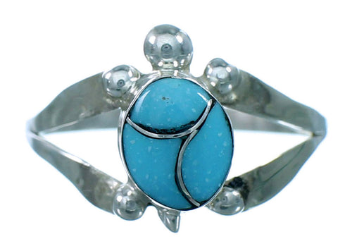 Turquoise Inlay Sterling Silver Navajo Turtle Ring