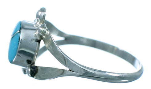 Turquoise Inlay Sterling Silver Navajo Turtle Ring