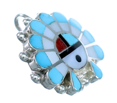 Multicolor Sun And Chief Headdress Zuni Sterling Silver Pendant SX112837