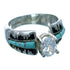 Turquoise Inlay Sterling Silver Southwestern Cubic Zirconia Wedding Ring Size 6-1/2 LX113101