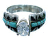 Turquoise Inlay Sterling Silver Southwestern Cubic Zirconia Wedding Ring Size 6-1/2 LX113101