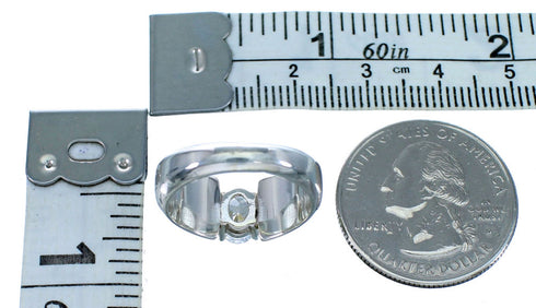 Turquoise Inlay Sterling Silver Southwestern Cubic Zirconia Wedding Ring Size 6-1/2 LX113101