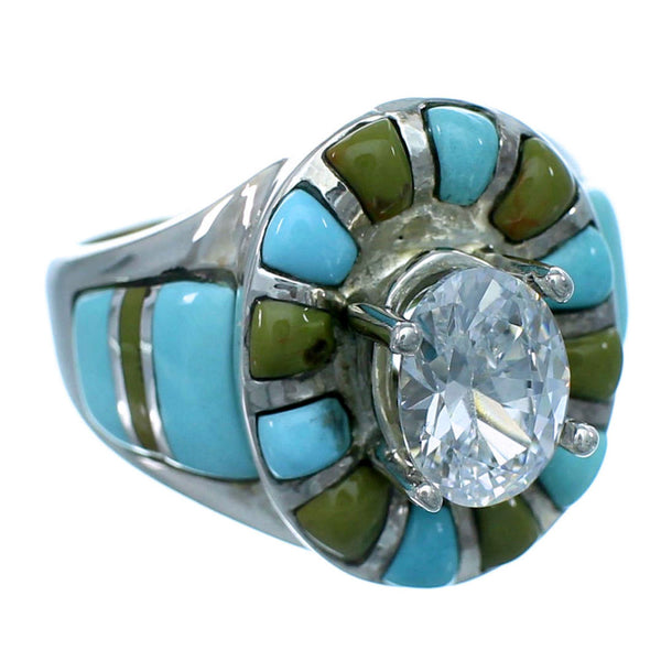 Cubic Zirconia Turquoise Sterling Silver Wedding Ring Size 6-1/2 LX113115