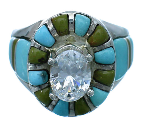 Cubic Zirconia Turquoise Sterling Silver Wedding Ring Size 6-1/2 LX113115