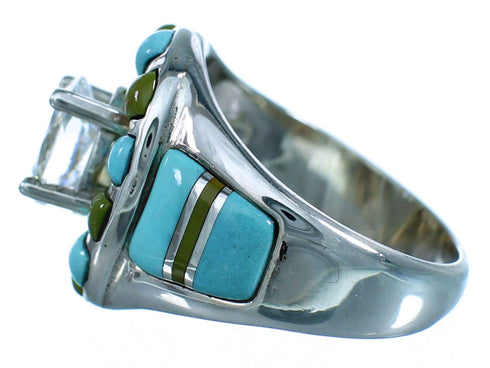 Cubic Zirconia Turquoise Sterling Silver Wedding Ring Size 6-1/2 LX113115