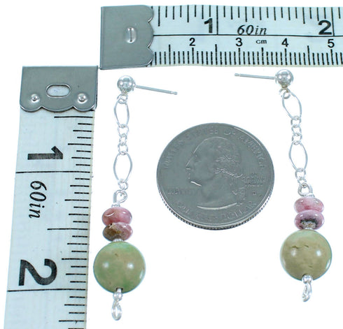 Turquoise And Rhodochrosite Sterling Silver Bead Post Dangle Earrings RX114082