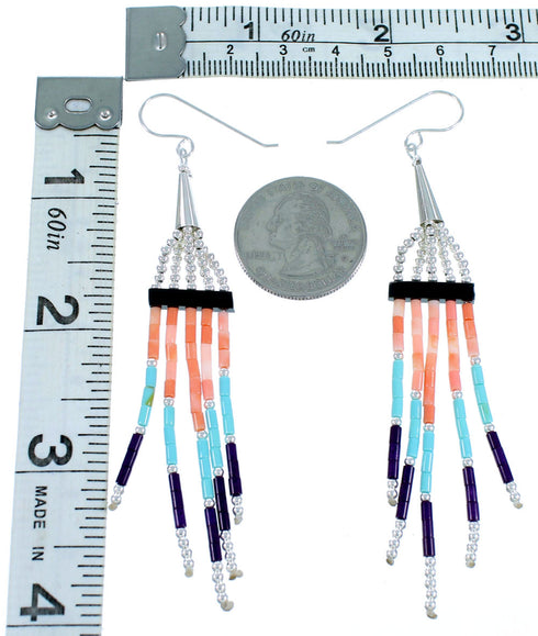 Sterling Silver Multicolor Bead Hook Dangle Earrings RX114063