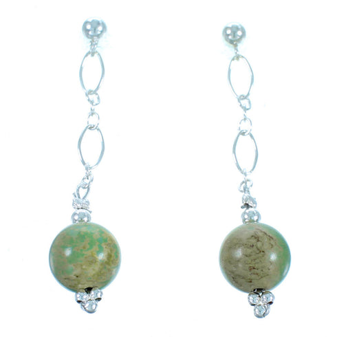 Southwestern Genuine Sterling Silver Turquoise Bead Post Dangle Earrings LX114114