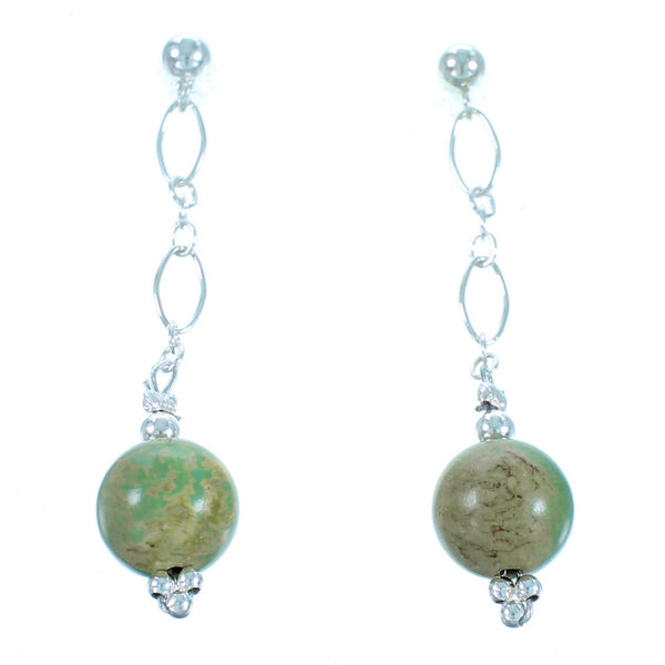Southwestern Genuine Sterling Silver Turquoise Bead Post Dangle Earrings LX114114