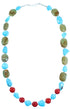 Coral and Turquoise Southwestern Genuine Sterling Silver Bead Necklace LX114212