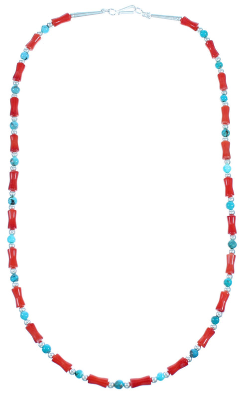 Turquoise And Coral Authentic Sterling Silver Bead Necklace LX114587