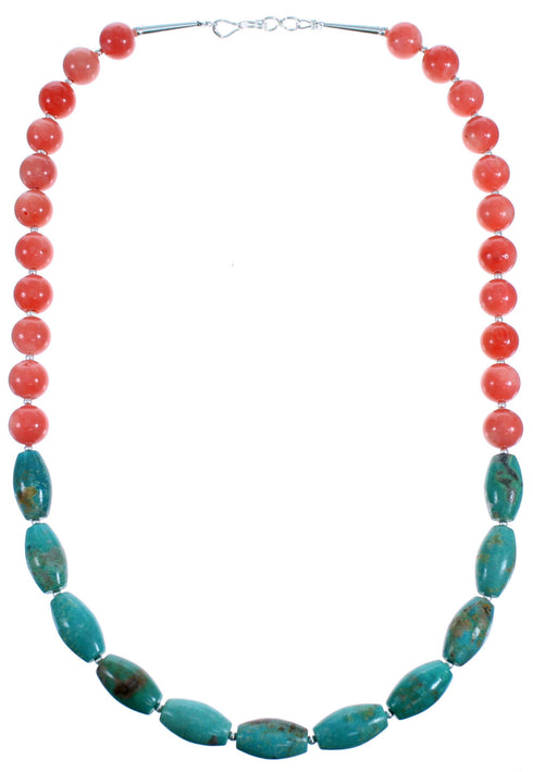 Sterling Silver Turquoise And Pink Coral Bead Necklace RX114719