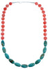 Sterling Silver Turquoise And Pink Coral Bead Necklace RX114719