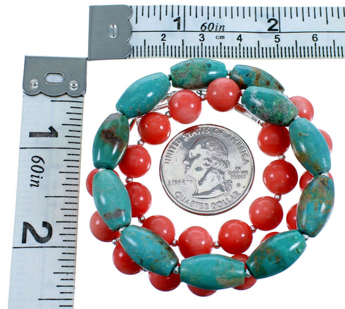 Sterling Silver Turquoise And Pink Coral Bead Necklace RX114719