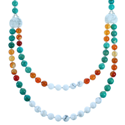 Multicolor Authentic Sterling Silver 2-Strand Bead Necklace RX114915