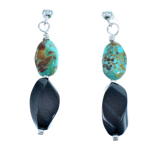 Turquoise Onyx Southwest Sterling Silver Bead Post Dangle Earrings RX115138