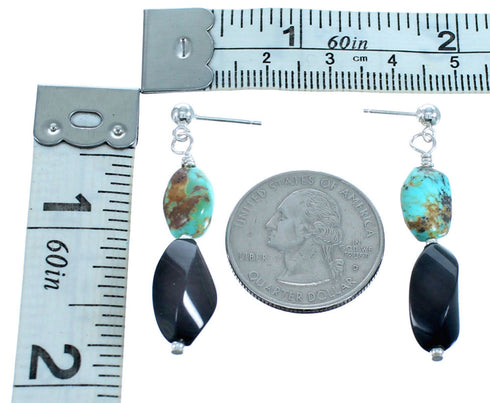 Turquoise Onyx Southwest Sterling Silver Bead Post Dangle Earrings RX115138